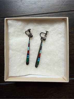 Four Winds Gallery Native American Style Multi-Stone Inlay Screw-Back Earrings